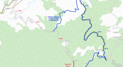 La planimetria della deviazione. Chiusa parte della SP 91 i mezzi potranno transitare per la SP 18 passando per Ligonchio.