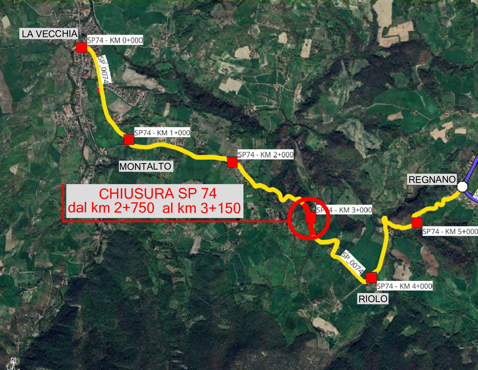 SP 74, mappa della chiusura