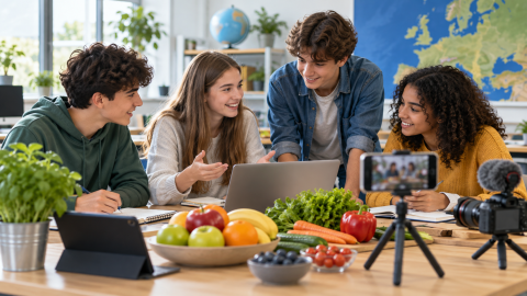 FOTO GENERATA CON AI - Collaborazione Tra Giovani E Cibo Sano
